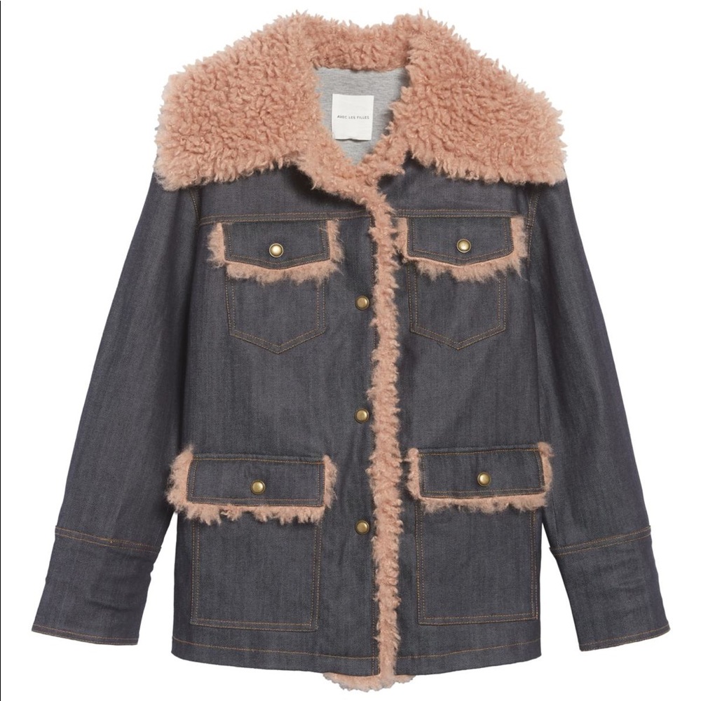 Avec Les Filles Faux Fur Shearling Trucker Jacket